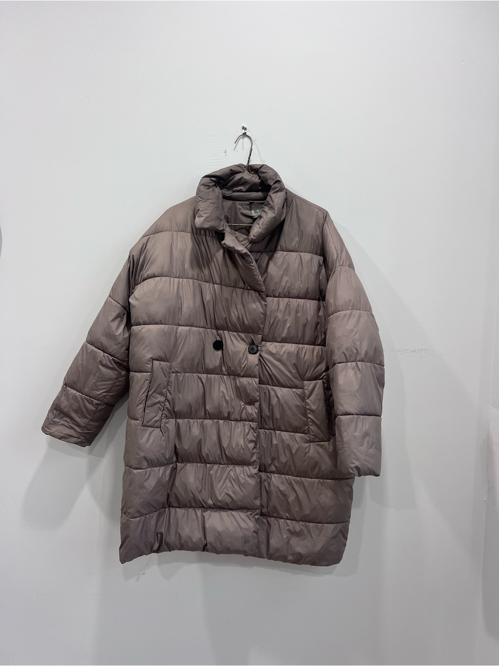 Oversized Taupe Quilted Puffer Coat - Women